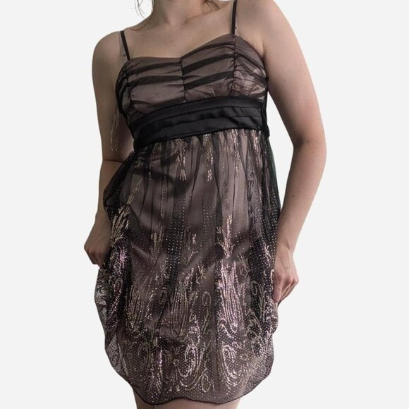 Brown sparkly Trixxi mini dress with bow detail - Picture 1 of 6